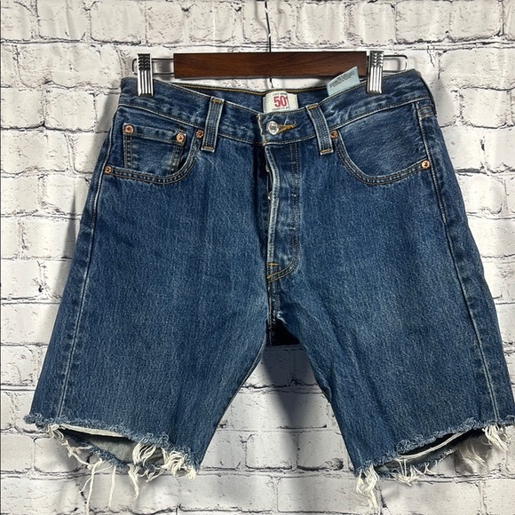 Levi's Blue Jean Shorts with Raw Hem - Picture 2 of 6